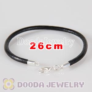26cm slippy black leather chain, silver plated lobster clasp fit Jewelry, European Beads, Lovecharmlinks etc