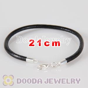 21cm slippy black leather chain, silver plated lobster clasp fit Jewelry, European Beads, Lovecharmlinks etc