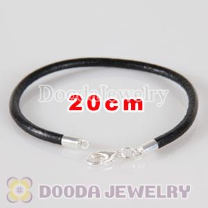20cm slippy black leather chain, silver plated lobster clasp fit Jewelry, European Beads, Lovecharmlinks etc