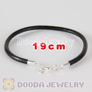 19cm slippy black leather chain, silver plated lobster clasp fit Jewelry, European Beads, Lovecharmlinks etc