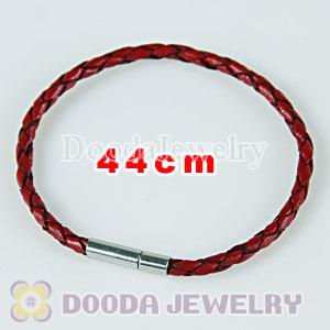 44cm red braided leather chain, silver plated needle clasp fit Charm Jewelry Bracelet