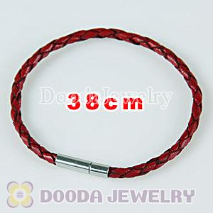 38cm red braided leather chain, silver plated needle clasp fit Charm Jewelry Bracelet