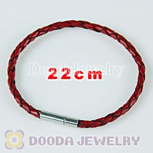 22cm red braided leather chain, silver plated needle clasp fit Charm Jewelry Bracelet