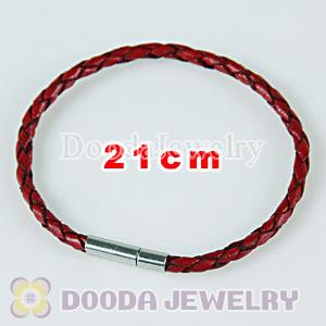 21cm red braided leather chain, silver plated needle clasp fit Charm Jewelry Bracelet