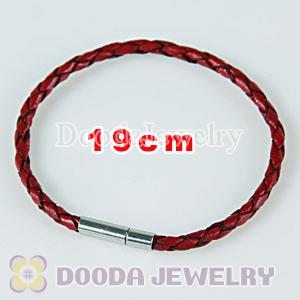 19cm red braided leather chain, silver plated needle clasp fit Charm Jewelry Bracelet