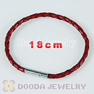 18cm red braided leather chain, silver plated needle clasp fit Charm Jewelry Bracelet