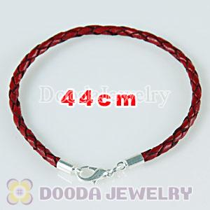44cm red braided leather chain, silver plated lobster clasp fit Charm Jewelry Bracelet