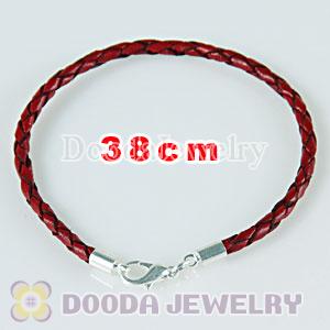 38cm red braided leather chain, silver plated lobster clasp fit Charm Jewelry Bracelet
