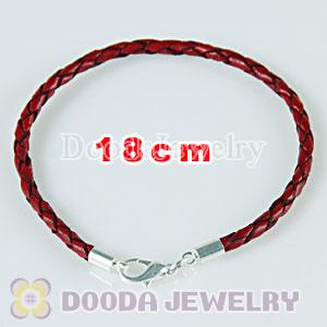 18cm red braided leather chain, silver plated lobster clasp fit Charm Jewelry Bracelet