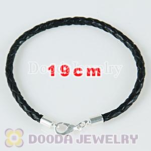 19cm black braided leather chain, silver plated lobster clasp fit Charm Jewelry Bracelet