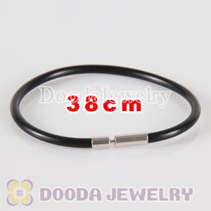 38cm black PU Leather chain, silver plated needle clasp fit Charm Jewelry Bracelet