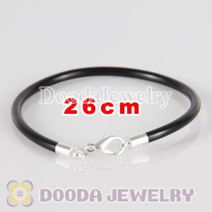 26cm black PU Leather chain, silver plated lobster clasp fit Charm Jewelry Bracelet