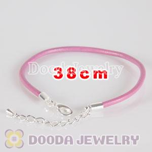 38cm pink slippy leather chain, silver plated lobster clasp with adjustable chain fit Jewelry