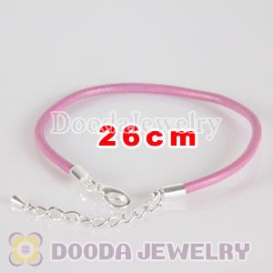 26cm pink slippy leather chain, silver plated lobster clasp with adjustable chain fit Jewelry