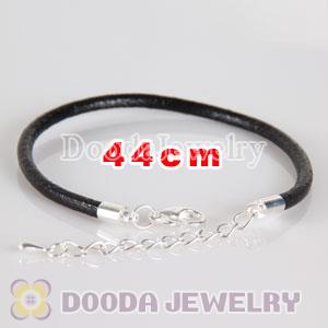 44cm slippy black leather chain, silver plated lobster clasp with adjustable chain fit Jewelry