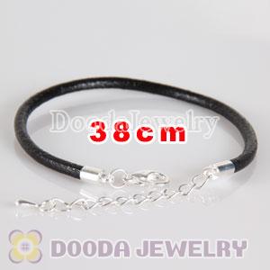 38cm slippy black leather chain, silver plated lobster clasp with adjustable chain fit Jewelry