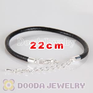 22cm slippy black leather chain, silver plated lobster clasp with adjustable chain fit Jewelry