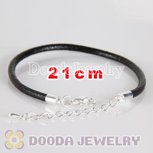 21cm slippy black leather chain, silver plated lobster clasp with adjustable chain fit Jewelry