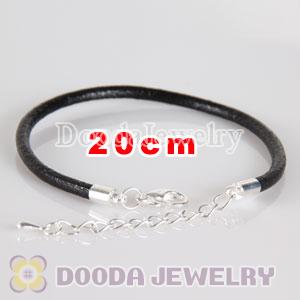 20cm slippy black leather chain, silver plated lobster clasp with adjustable chain fit Jewelry
