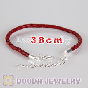 38cm braided Red leather chain, silver plated lobster clasp with adjustable chain fit Jewelry