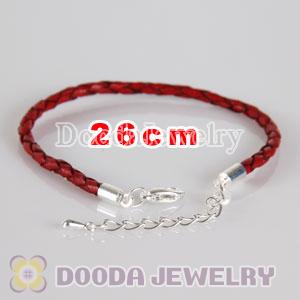 26cm braided Red leather chain, silver plated lobster clasp with adjustable chain fit Jewelry
