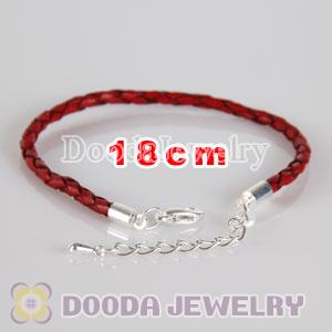 18cm braided Red leather chain, silver plated lobster clasp with adjustable chain fit Jewelry