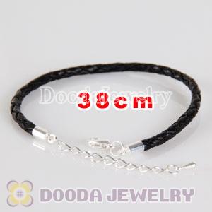 38cm braided black leather chain, silver plated lobster clasp with adjustable chain fit Jewelry