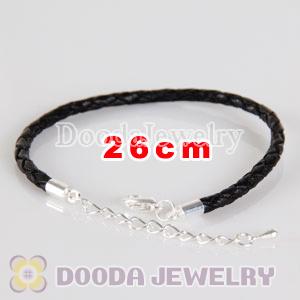 26cm braided black leather chain, silver plated lobster clasp with adjustable chain fit Jewelry