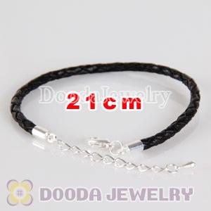 21cm braided black leather chain, silver plated lobster clasp with adjustable chain fit Jewelry
