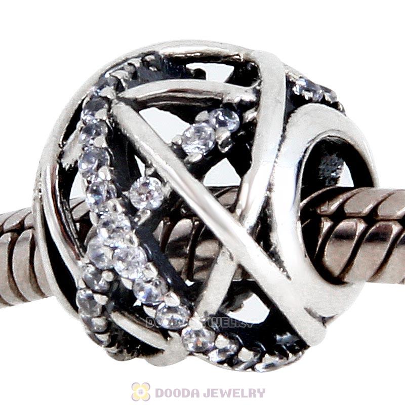 925 Sterling Silver Galaxy Charm Bead With Clear CZ Stone