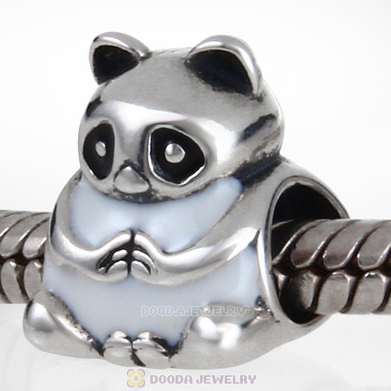 Panda White Enamel Charm 925 Sterling Silver Bead