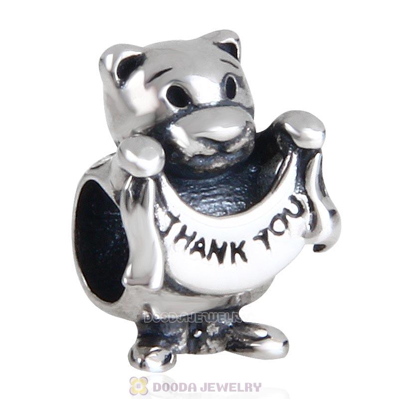  925 Sterling Silver Thank You Bear Charm Bead