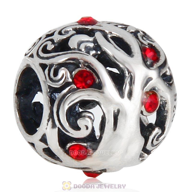925 Sterling Silver Tree Charm Bead with Lt Siam Australian Crystal
