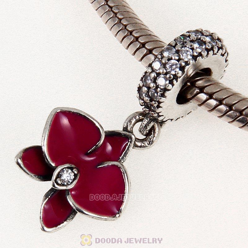 925 Sterling Silver Orchid with Clear CZ Charm