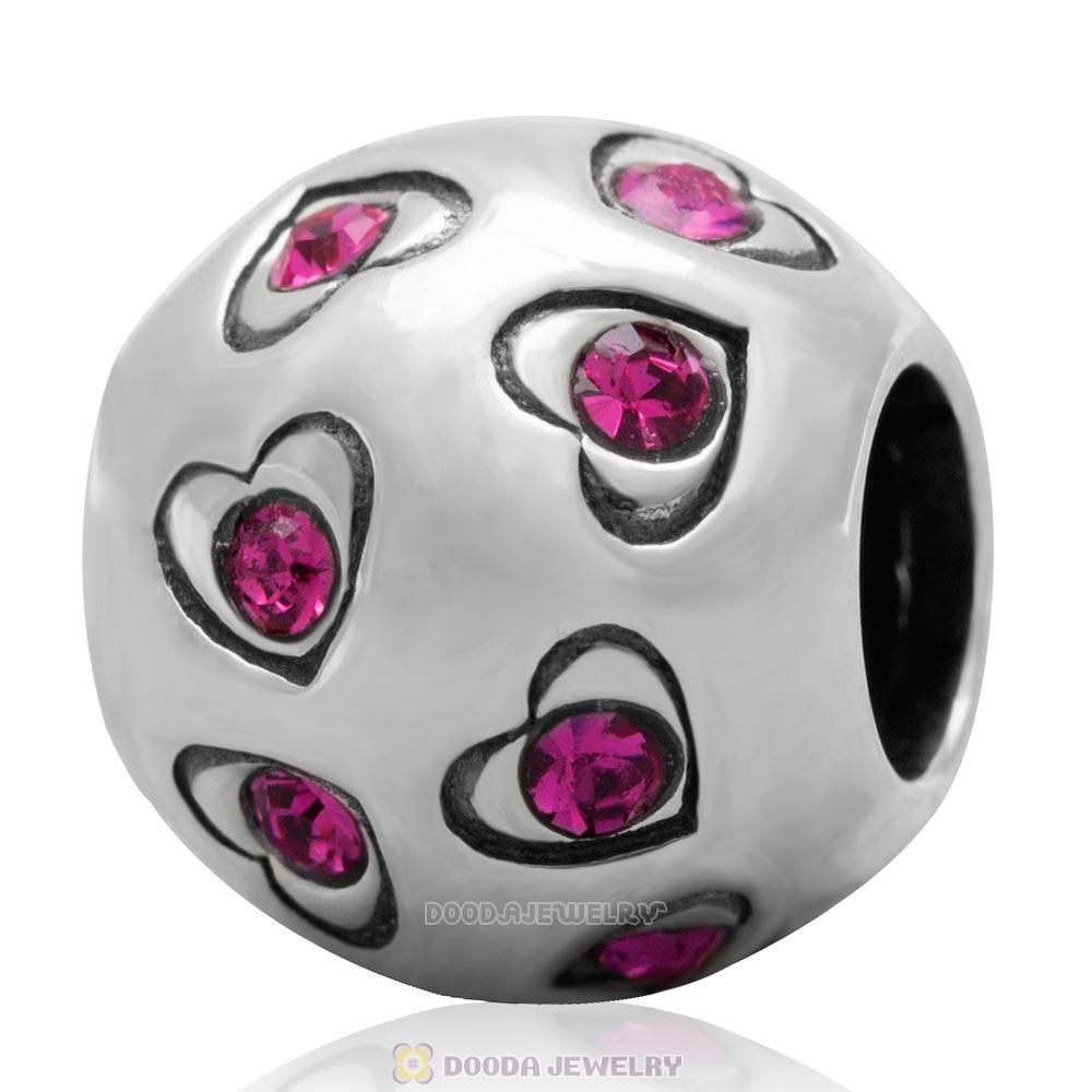 925 Sterling Silver Love All Round Charm with Fuchsia Australian Crystals Bead 