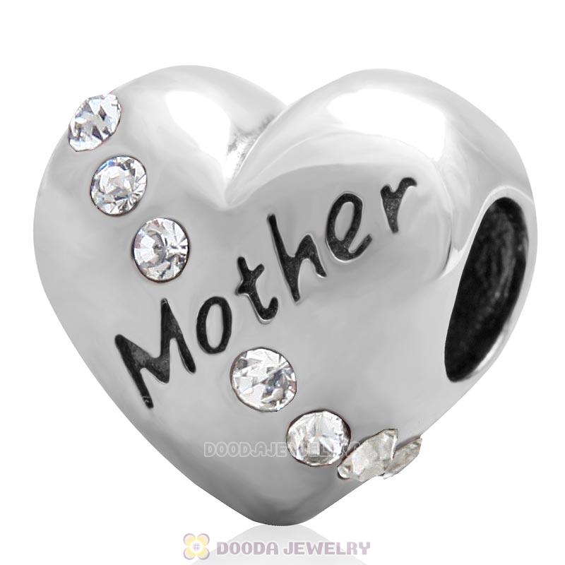 925 Sterling Silver Clear Crystal Mother Heart Love Bead