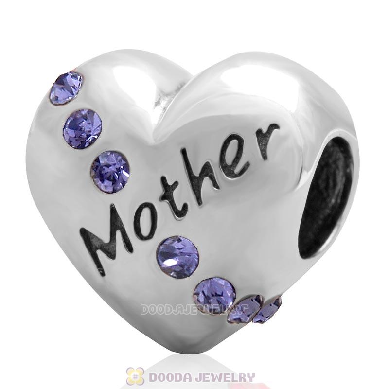 925 Sterling Silver Tanzanite Crystal Mother Heart Love Bead