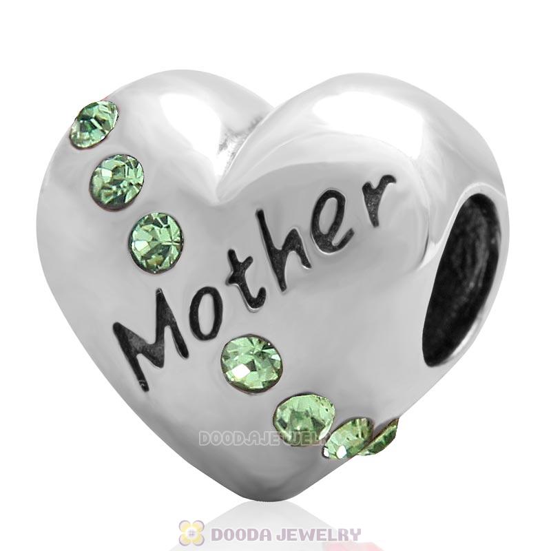 925 Sterling Silver Peridot Crystal Mother Heart Love Bead