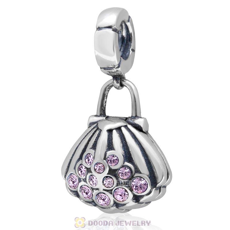 925 Sterling Silver Pearl Shell Violet Crystal Dangling Charms