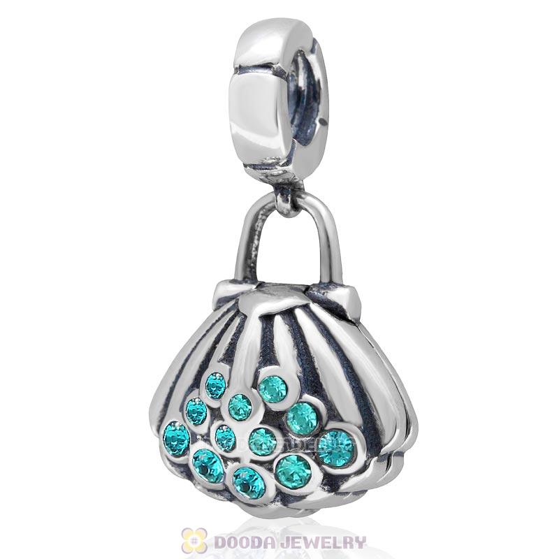 925 Sterling Silver Pearl Shell Blue Zircon Crystal Dangling Charms