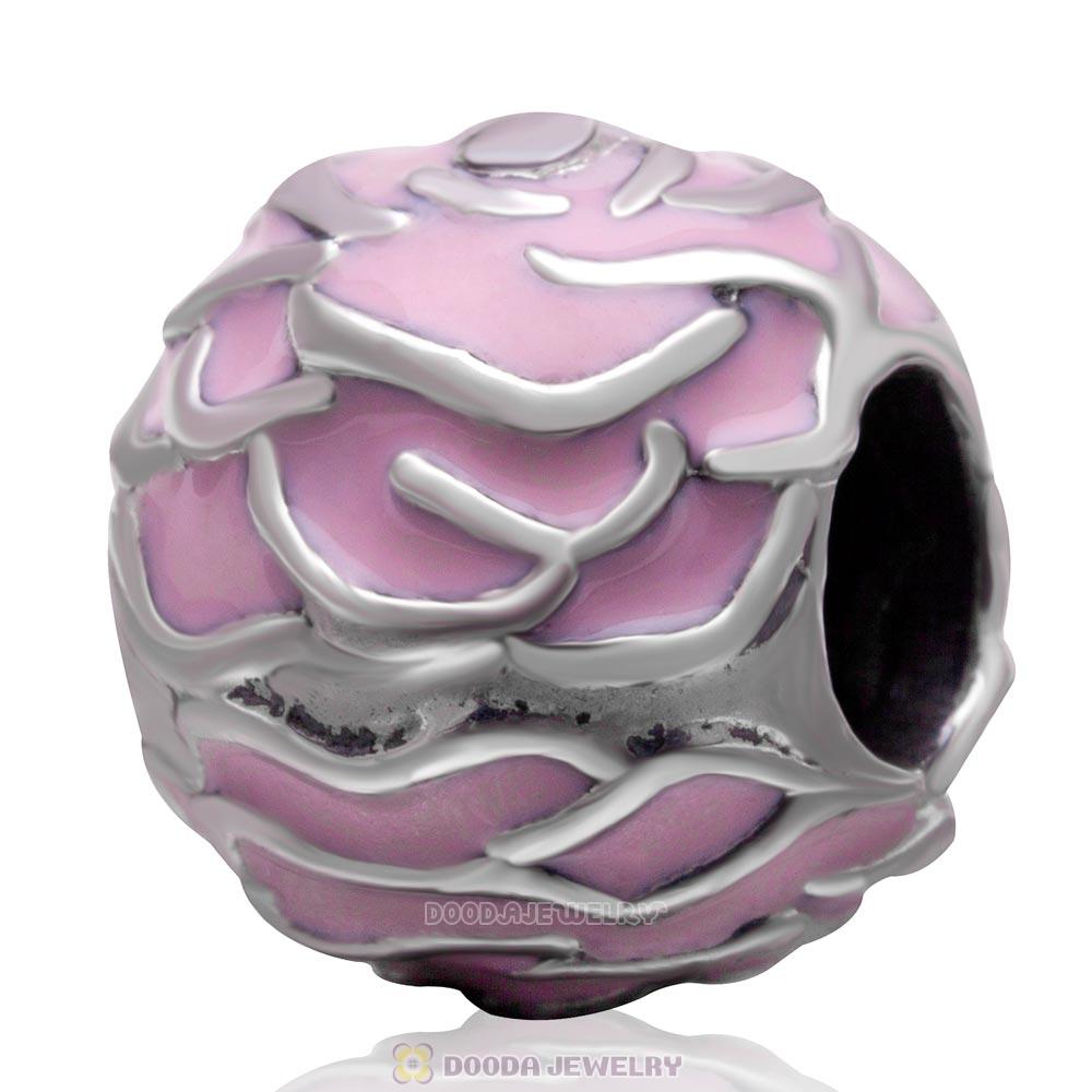 925 Sterling Silver Pink Rose Garden with Aquamarine Crystal Charm Bead