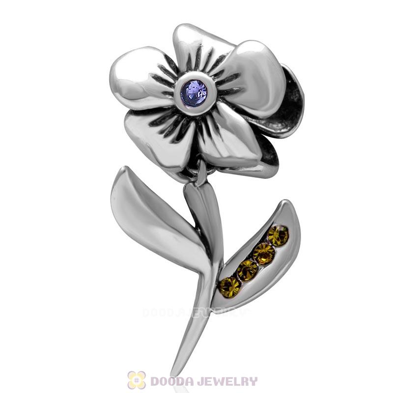 Hibiscus Flower with Tanzanite Crystal Charms in 925 Sterling Silver