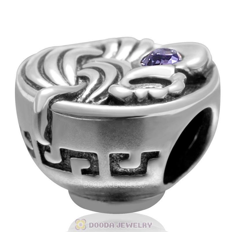 Bowl of Birthday Noodles with Tanzanite Austrian Crystal in 925 Sterling Silver