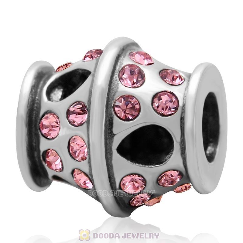 925 Sterling Silver Sparkling Bucket Charm Lt Rose Crystals Bead