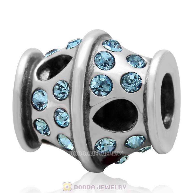925 Sterling Silver Sparkling Bucket Charm Aquamarine Crystals Bead