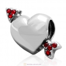 925 Sterling Silver Heart Arrow of Cupid Love Bead with Lt Siam Crystals