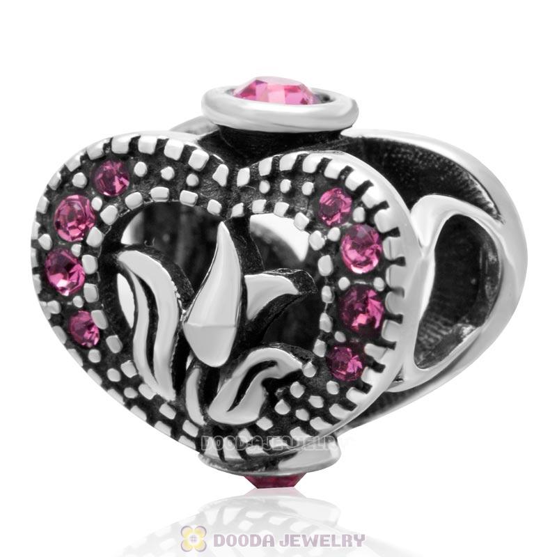 Love Tulip 925 Sterling Silver Heart Bead with Rose Crystal