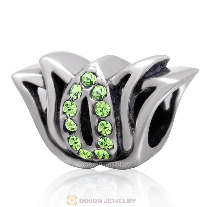 Tulip Flower Bead and Charm with Peridot Crystal 925 Sterling Silver
