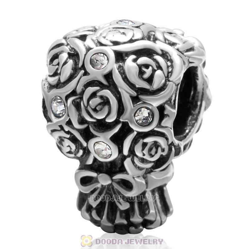 925 Sterling Silver Wedding Bouquet Bead Clear Crystal Charm