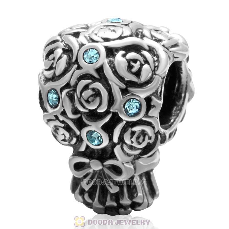 925 Sterling Silver Wedding Bouquet Bead Aquamarine Crystal Charm